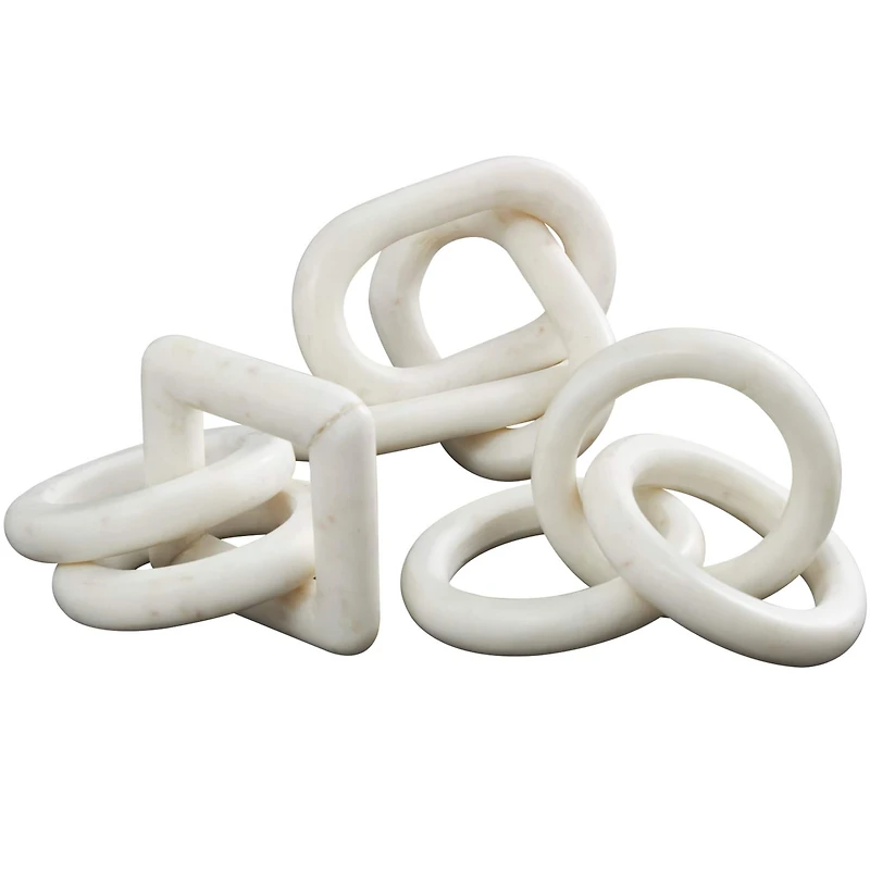 White Marble Geometric 3-Link Chain Sculpture Set