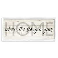 Stupell Industries Story Begins Family Home Inspirational Word Textured Wood Design Framed Wall Art