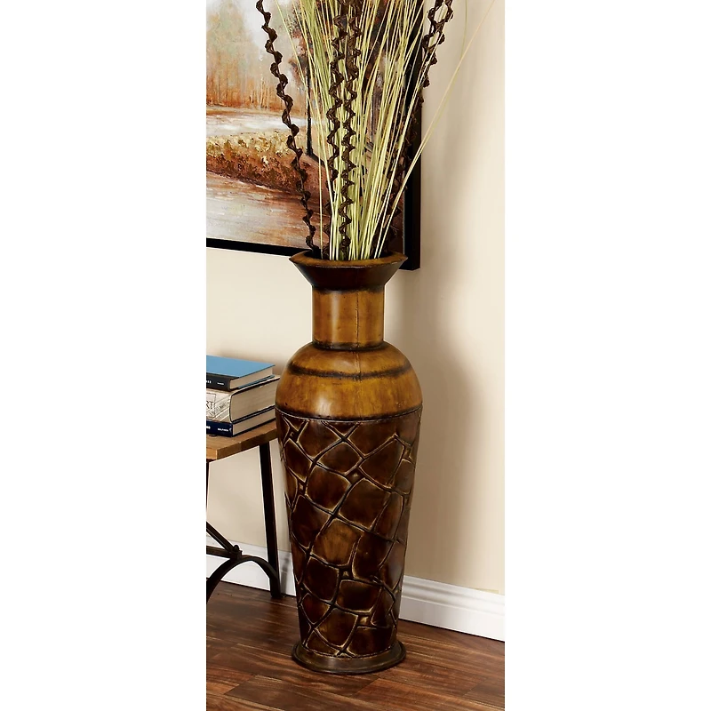 Set of 3 Brown Metal Rustic Vase, 50", 35", 26"