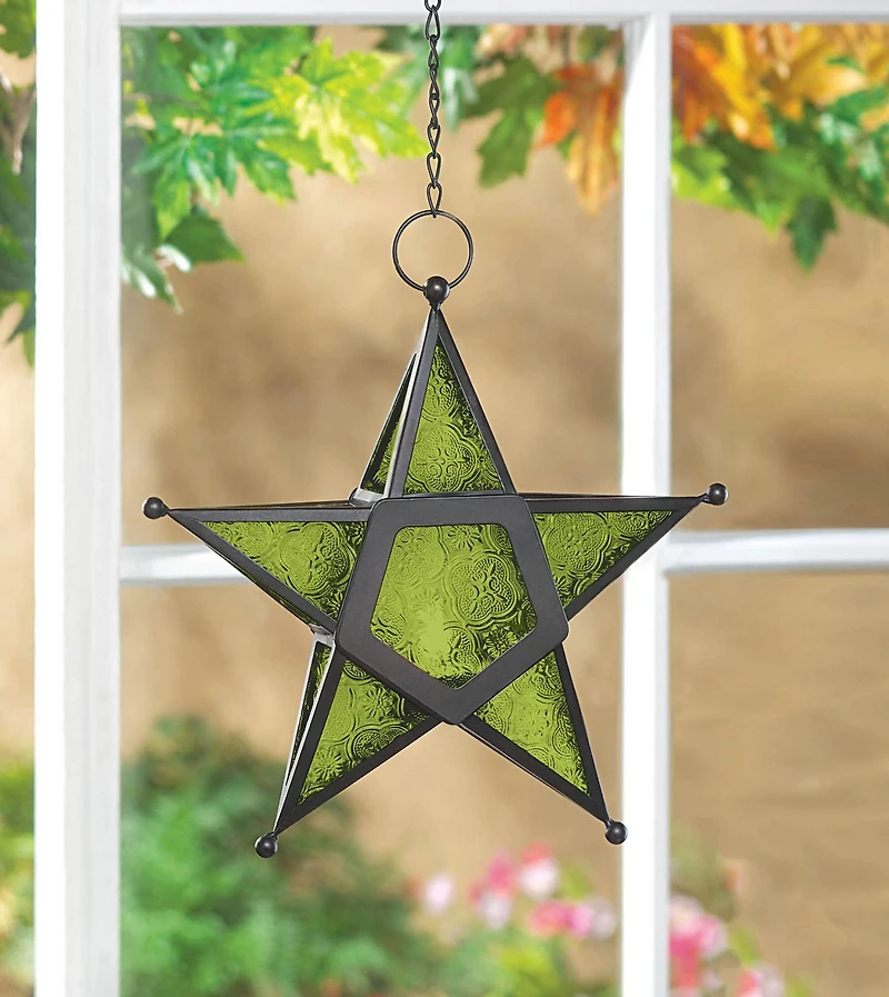 9.5'' Green Glass Star Lantern