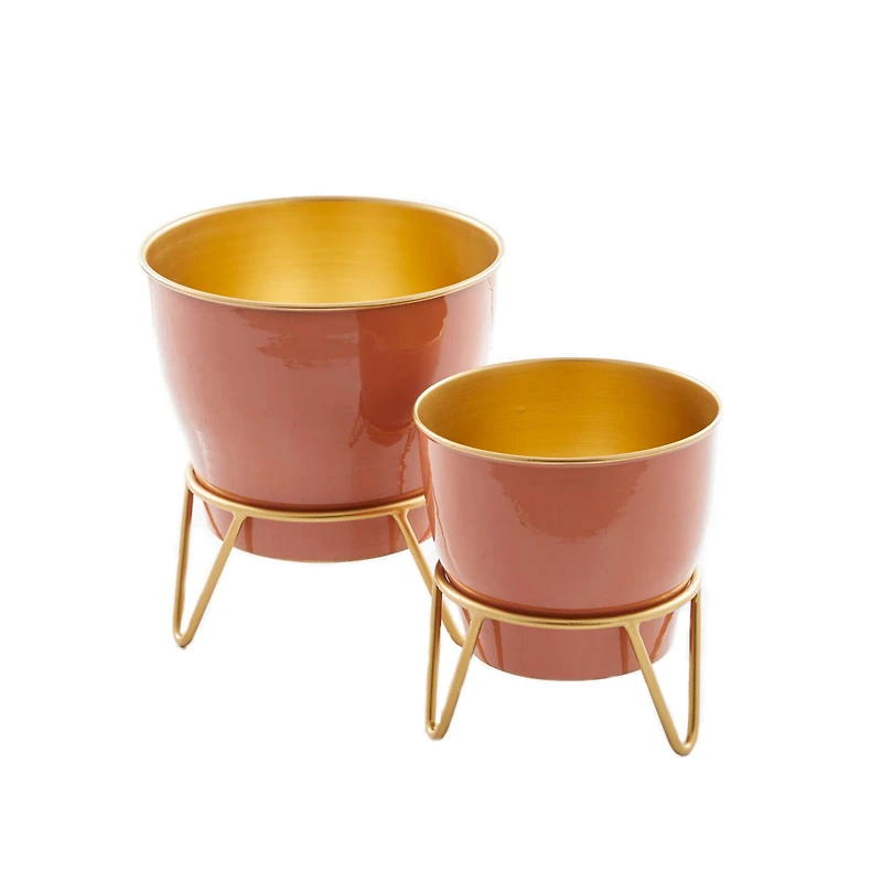 The Novogratz Set of 2 Pink Iron Modern Planter, 12" x 10" x 10"