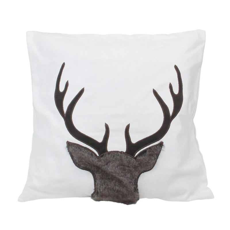 White & Brown Reindeer Throw Pillow Cover