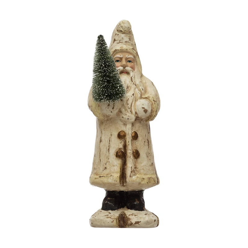 Hello Honey® 9.5" Recycled Paper Mache Cream Santa with Bottle Brush Tree