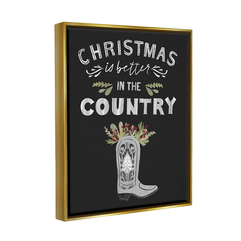 Stupell Industries Christmas Better In Country Phrase Framed Floater Canvas Wall Art