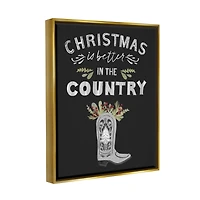 Stupell Industries Christmas Better In Country Phrase Framed Floater Canvas Wall Art