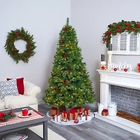 7ft. Pre-Lit Montana Mixed Pine, Pinecones & Berries Artificial Christmas Tree with Clear LED Lights