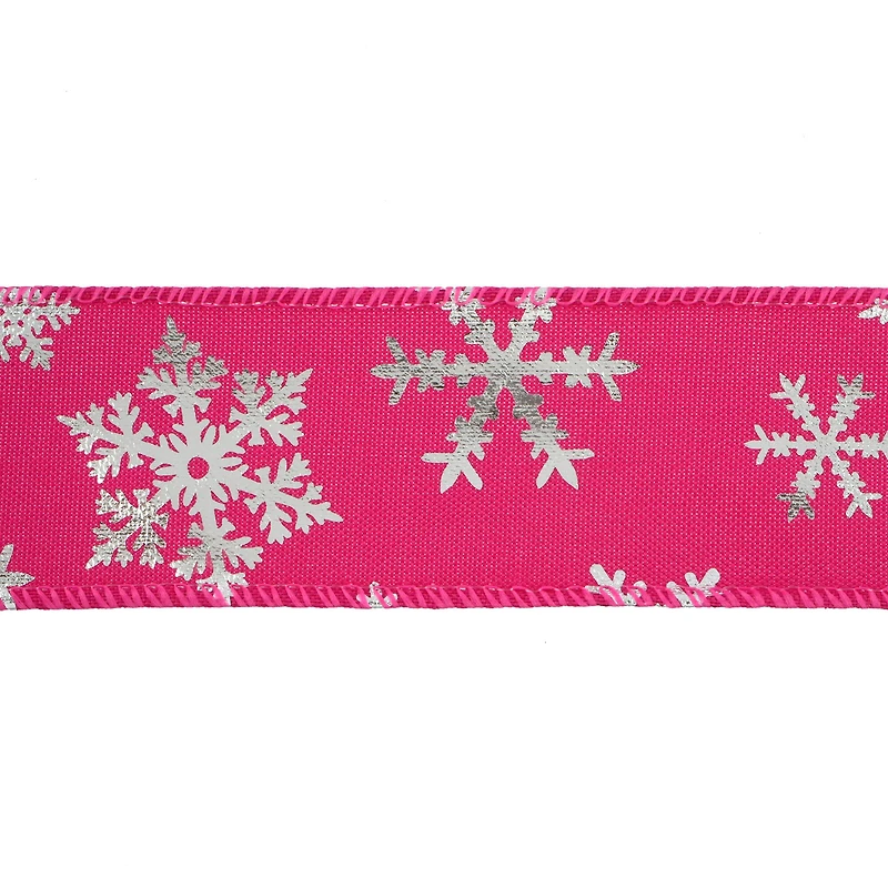  1.5" x 30ft. Hot Pink & Silver Snowflakes Wired Ribbon by Celebrate It®