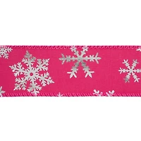  1.5" x 30ft. Hot Pink & Silver Snowflakes Wired Ribbon by Celebrate It®