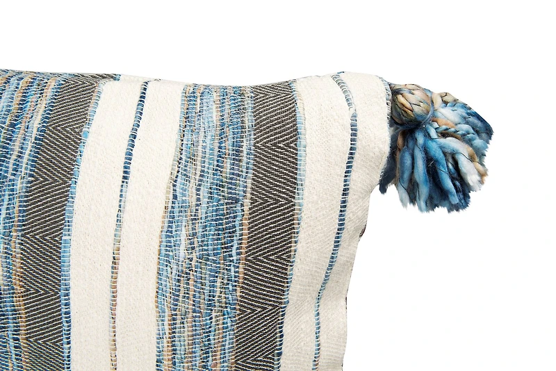 Hello Honey® Blue, Gray & Cream Striped Lumbar Pillow with Tassels