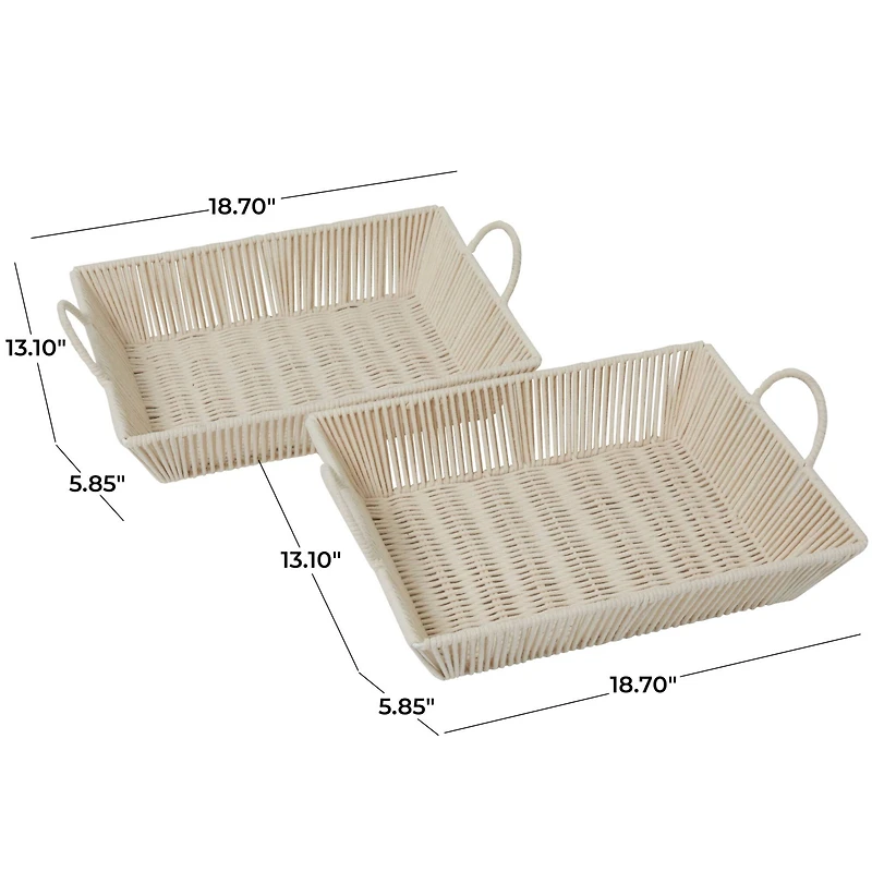 The Novogratz Cream Cotton Handmade Woven Storage Basket with Handles Set of 2 18", 17"