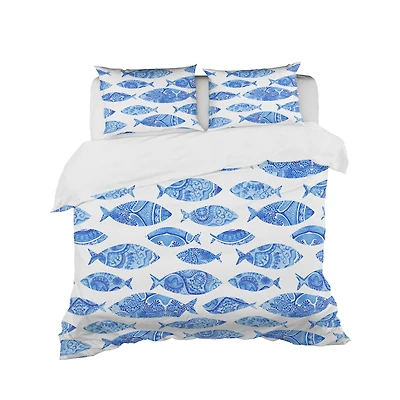 Designart Pattern with Fishes Nautical & Coastal Duvet Cover Set