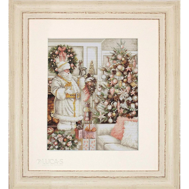 Luca-S White Santa With Christmas Tree Counted Cross-Stitch Kit