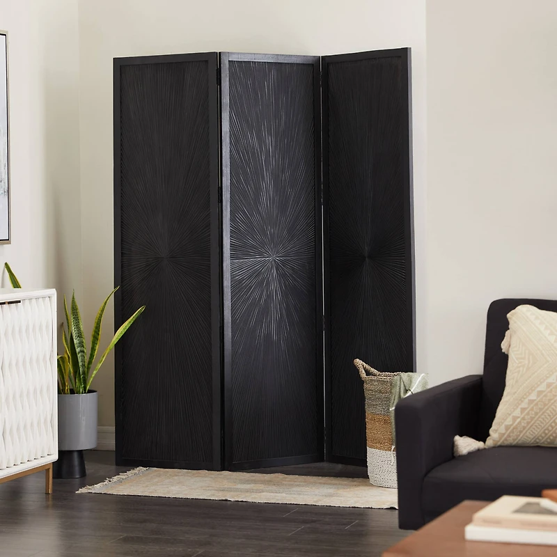 Black Mango Wood Contemporary Room Divider Screen, 70" x 59"