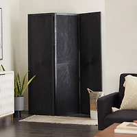 Black Mango Wood Contemporary Room Divider Screen, 70" x 59"