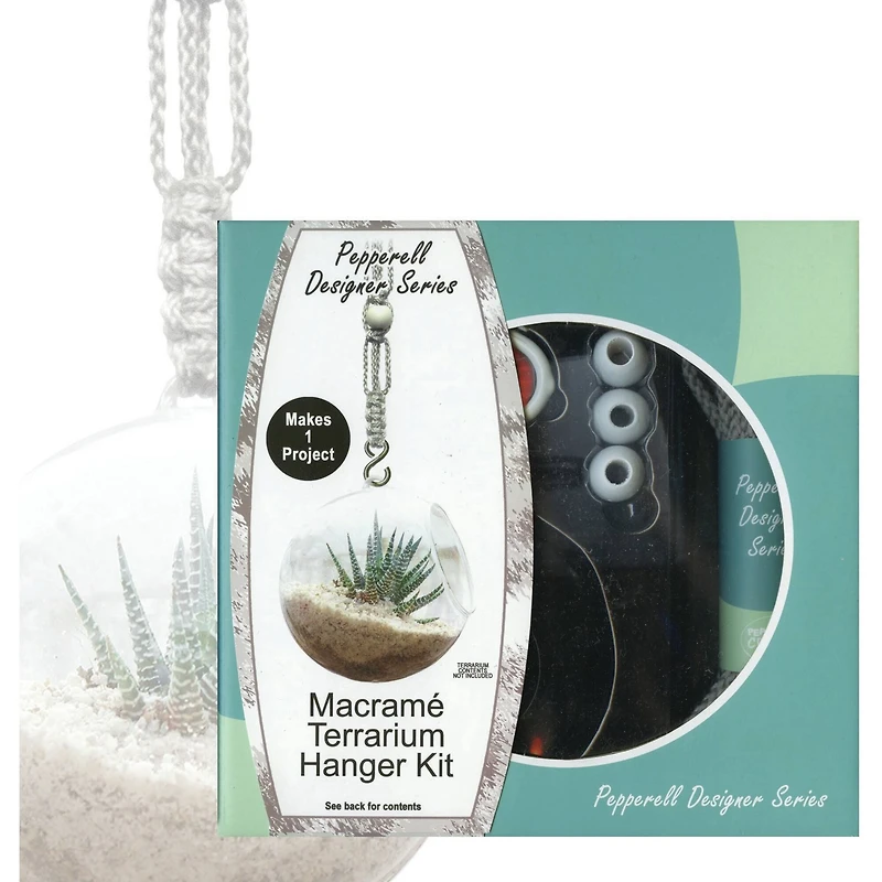 Pepperell Designer Gray Macramé Hanging Terrarium Kit