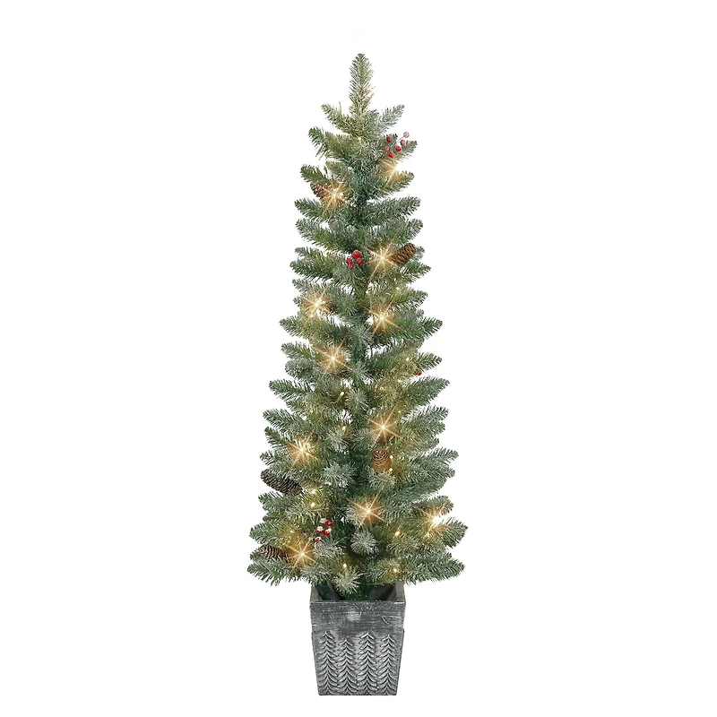 4ft. Pre-Lit Flocked Potted Trees with Battery-Operated Timer, 2ct.