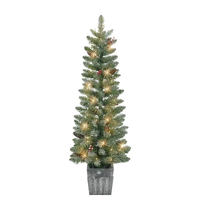 4ft. Pre-Lit Flocked Potted Trees with Battery-Operated Timer, 2ct.