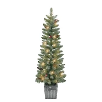4ft. Pre-Lit Flocked Potted Trees with Battery-Operated Timer, 2ct.
