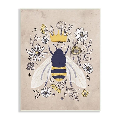 Stupell Industries Queen Bee with Crown Yellow White Daisy Florals Wall Plaque