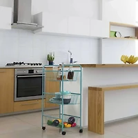 NEX™ Blue Large 3-Tier Rolling Basket Stand with Shelves & Wheels