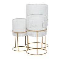 Set of 3 White Iron Contemporary Planter, 23" x 19" x 16"