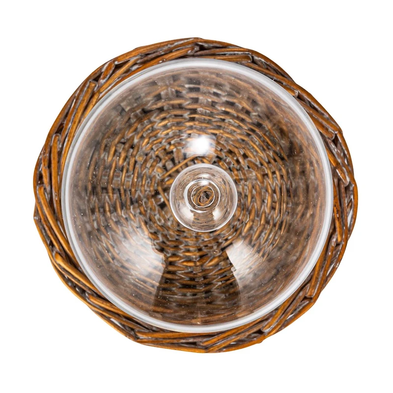 Hello Honey® 6" Round Clear Glass Cloche with Woven Willow Base