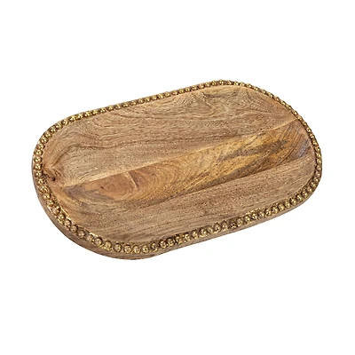 Hello Honey® 16" Hand-Carved Mango Wood Tray with Wood Beads