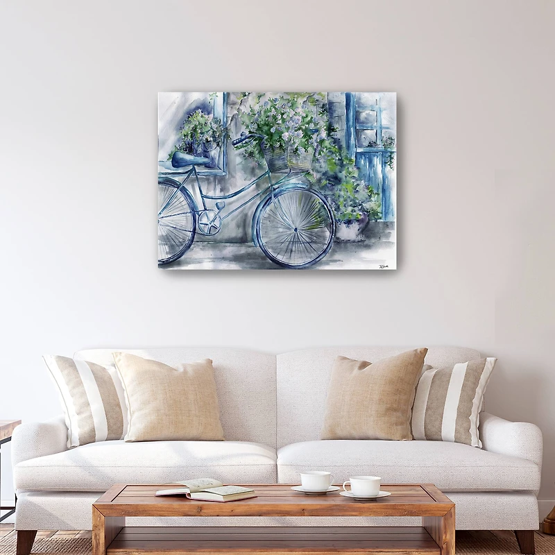 Blue And White Bicycle Florist Shop Canvas Giclee