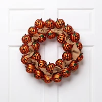 20'' Unlit Jack-O-Lantern and Burlap Ribbon Halloween Wreath