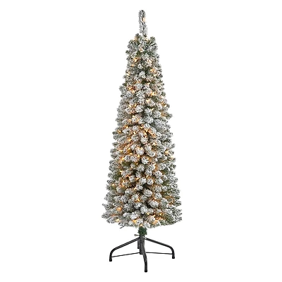 5ft. Pre-Lit Flocked Pencil Artificial Christmas Tree with Clear LED Lights