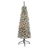 5ft. Pre-Lit Flocked Pencil Artificial Christmas Tree with Clear LED Lights