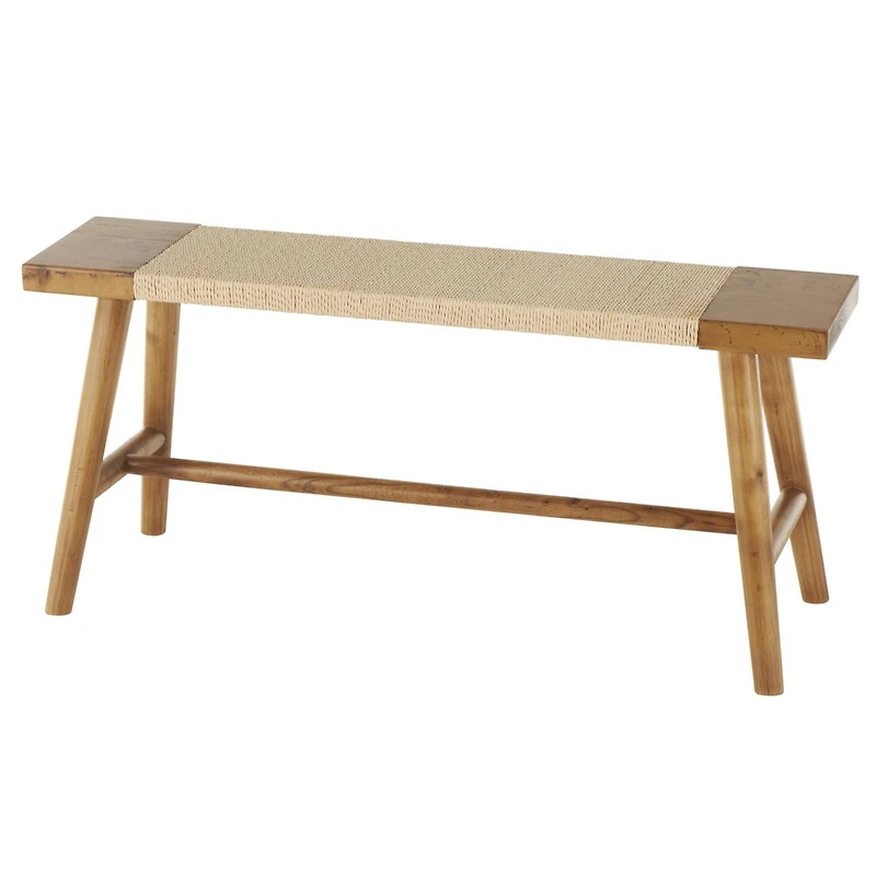 40" Brown Wood Handmade Traditional Home Bench with Rope Wrapped Seat