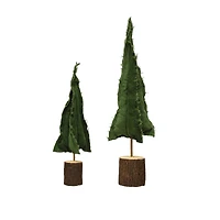 Hello Honey® Green Raw-Edged Corduroy Tree with Wood Slice Base