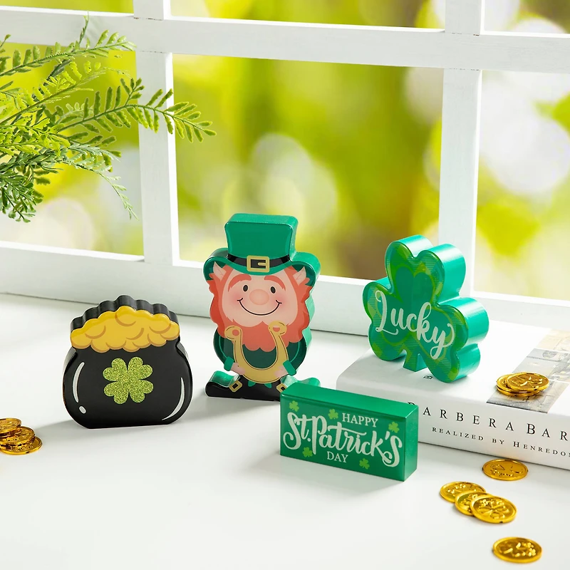 Glitzhome® St. Patrick's Shamrock, Pot of Gold & Leprechaun Table Décor Set