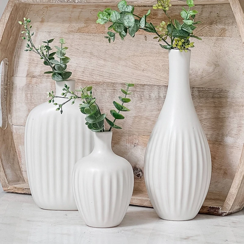 Kate Aspen® White Textured Ceramic Minimalist Vase Set