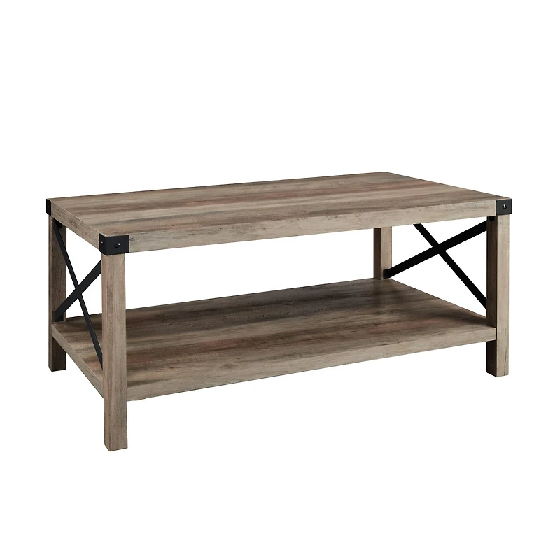 Walker Edison Gray & Black Metal & Rustic Wood Coffee Table