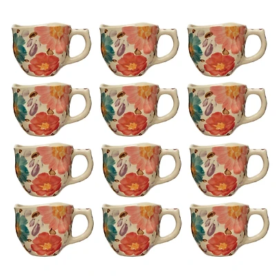 Hello Honey® 8oz. Multicolor Organically Shaped Edge Stoneware Mug Set with Painted Florals
