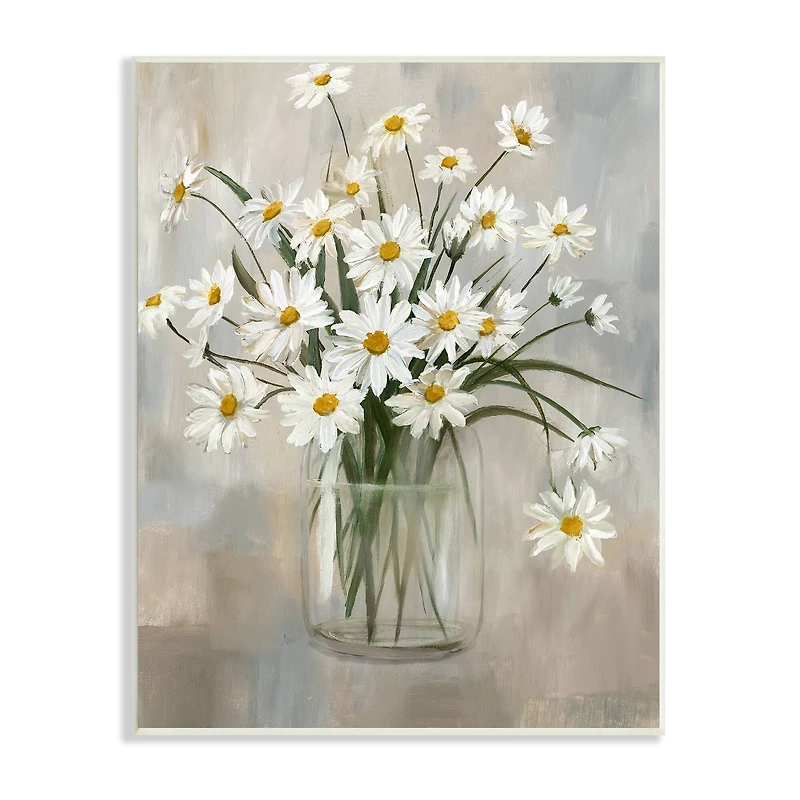 Stupell Industries Daisy Bloom Bouquet Potted Flowers Abstract Pattern Wood Wall Plaque