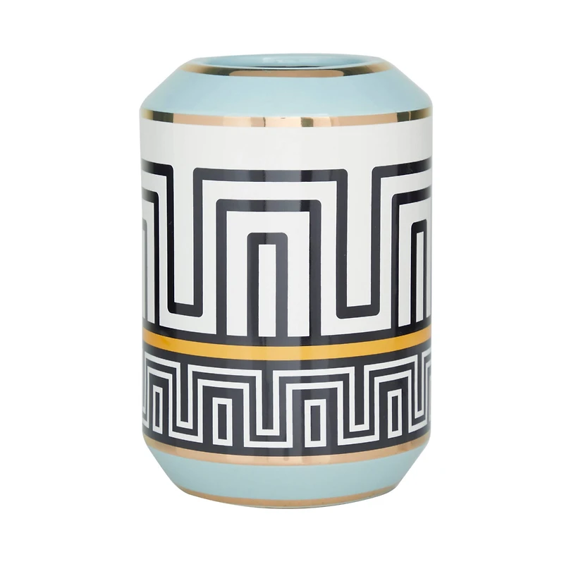 Teal Stoneware Modern Vase, 9" x 6" x 6"