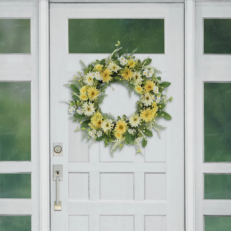 30" Yellow & White Mum & Daisy Floral Spring Wreath