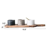 Hello Honey® Acacia Wood Board with Marble Pinch Pots & Spoon Set