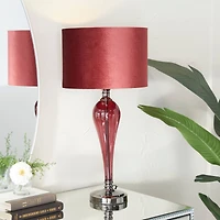 Red Velvet Glam Table Lamp, 27" x 13" x 13"
