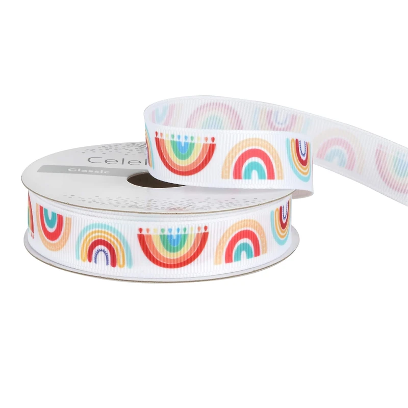 5/8'' x 7 yd. Grosgrain Rainbow Ribbon by Celebrate It®