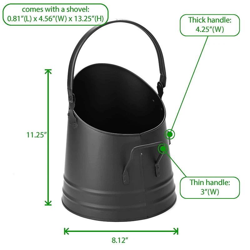 Mind Reader Small Black Fireplace Bucket With Shovel