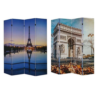 American Art Decor™ 6ft. Double-Sided 4-Panel Paris Eiffel Tower and Arc de Triomphe Portable Canvas Room Divider