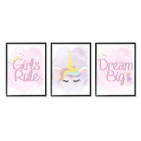 Stupell Industries Girls Rule Dream Big Star Crown Unicorn Framed Wall Art