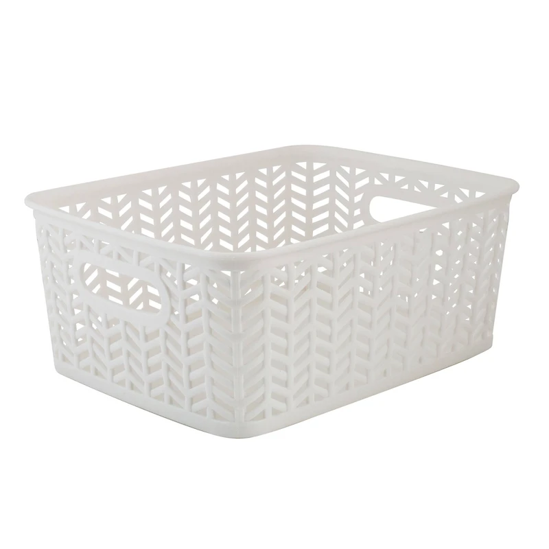 Simplify Small White Herringbone Storage Bin