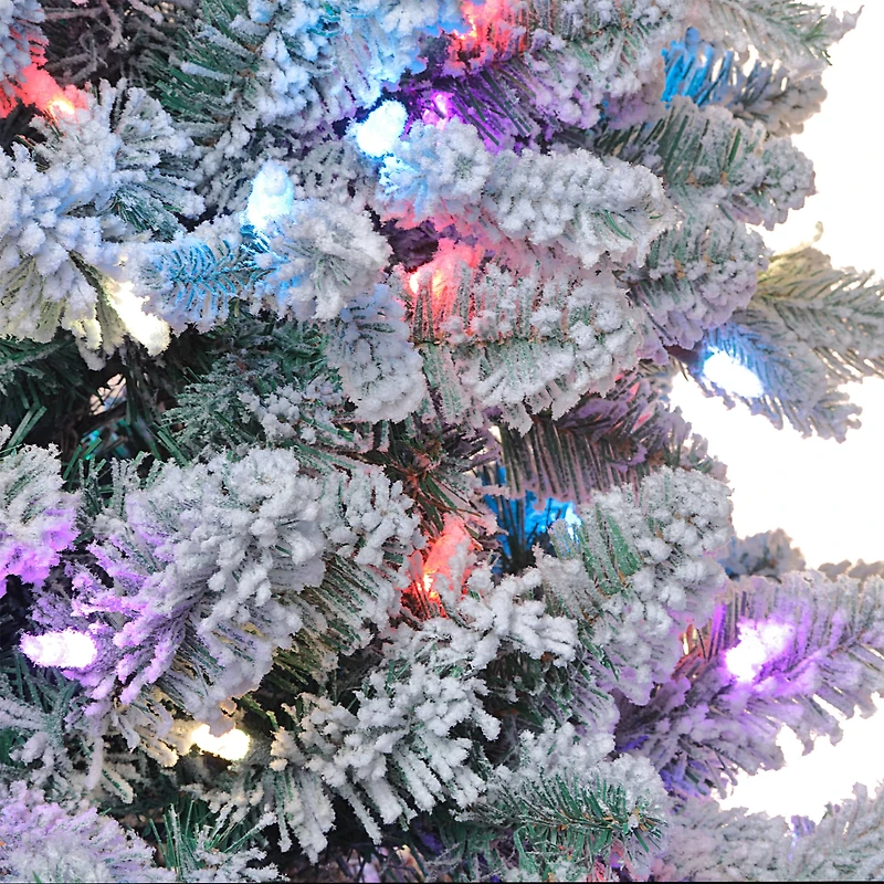 7.5ft. Pre-Lit Alexa Enabled Flocked Mountain Fir Artificial Christmas Tree, Multicolor LED Lights