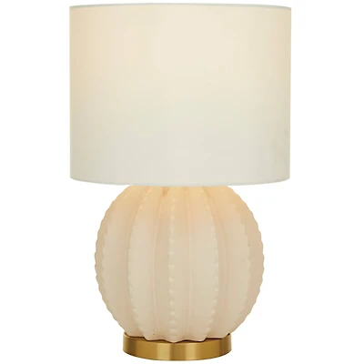 CosmoLiving by Cosmopolitan Cream Ceramic Gourd Style Base Table Lamp with Drum Shade 12" x 12" x 19"