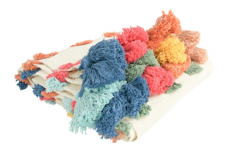 Hello Honey® Woven Cotton Throw with Tufted Dots and Tassels
